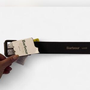 Barbour Brown Leather Belt with Gold Logo
